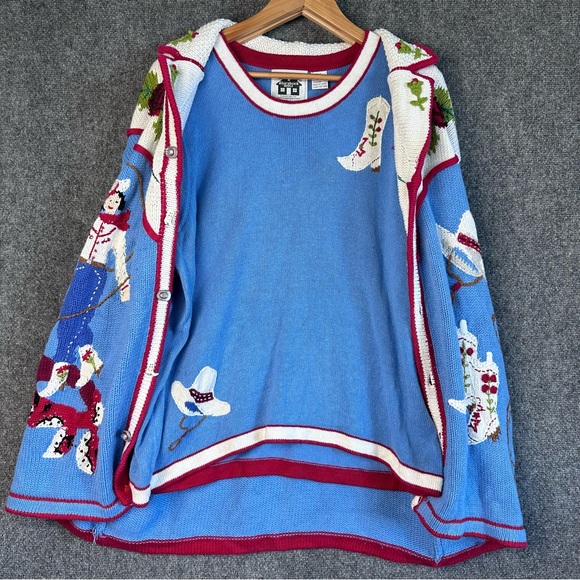 Vintage Storybook Knits cardigan sweater set 2X Cowgirl crochet western rodeo - Picture 2 of 16